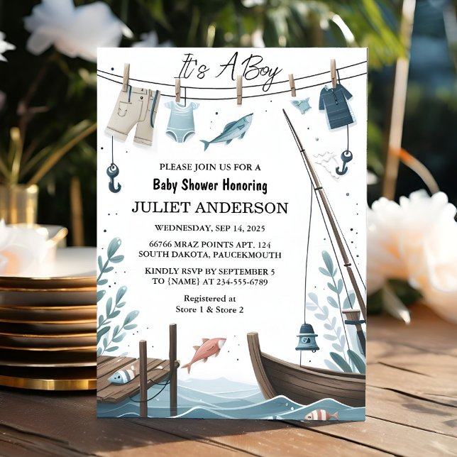 Invitation Hook Bait Fun Wood Little Fisherman Baby shower (Créateur téléchargé)