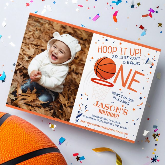 Invitation Hoop It Up Orange Photo Basketball 1er anniversair (Créateur téléchargé)