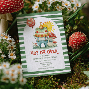 Invitation Hop On Over Cute Clown Frog Aquarelle Anniversaire