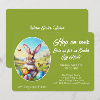 Invitation Hop on Over Easter Egg Hunt Bunny Green -