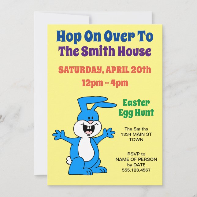 Invitation Hop on Over Easter Oeuf Hunny Cartoon (Devant)