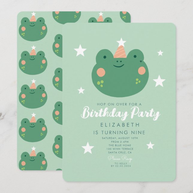 Invitation Hop on Over Frog Anniversaire (Devant / Derrière)