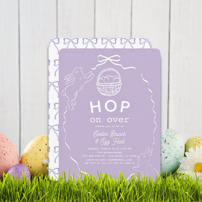Invitation Hop on Over Lavender Bow Bunny Easter Brunch (Créateur téléchargé)