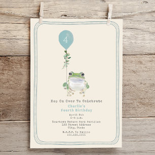 Invitation Hop On Over Woodland Frog Blue Boy Anniversaire
