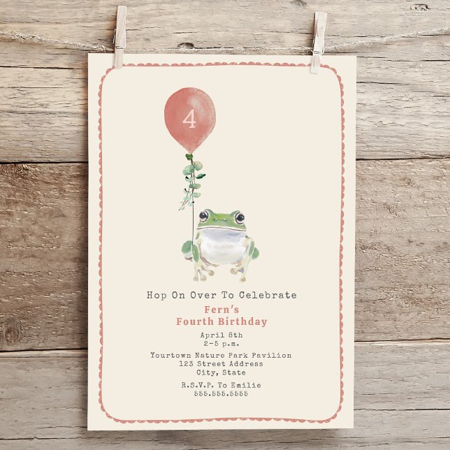 Invitation Hop On Over Woodland Frog Pink Anniversaire (Créateur téléchargé)
