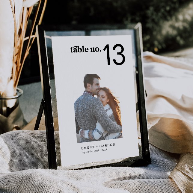 Invitation Horiz moderne + Mariage photo vertical Numéro de t (Modern Horiz + Vertical Photo Wedding Table Number)