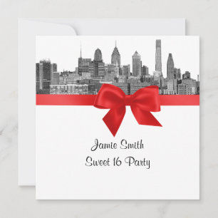 Invitation Horizon de Philadelphie Etch BW Red Sweet Sixteen 