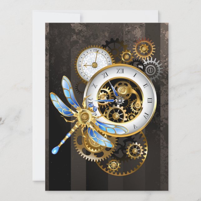 Invitation Horloge à vapeur avec libellule mécanique (Devant)