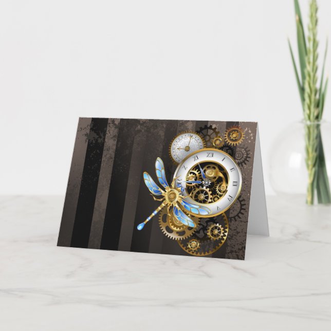 Invitation Horloge à vapeur avec libellule mécanique (Devant)