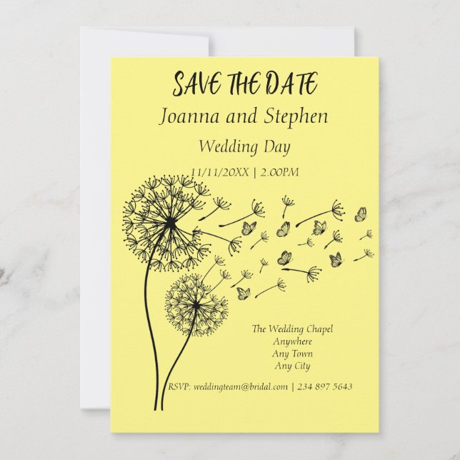 Invitation Horloge Dandelion personnalisée avec papillons (Devant)