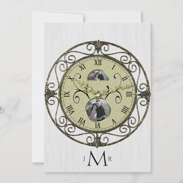 Invitation Horloge en laiton 1er anniversaire Mariage (Devant)
