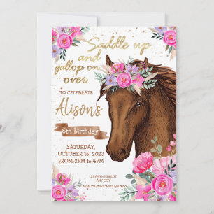 Invitation Horloge fête d'anniversaire Editable Horse Cowgirl