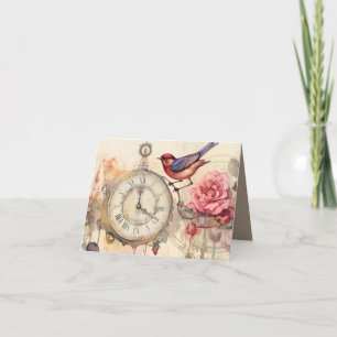 Invitation Horloge oiseau aquarelle vintage intemporelle