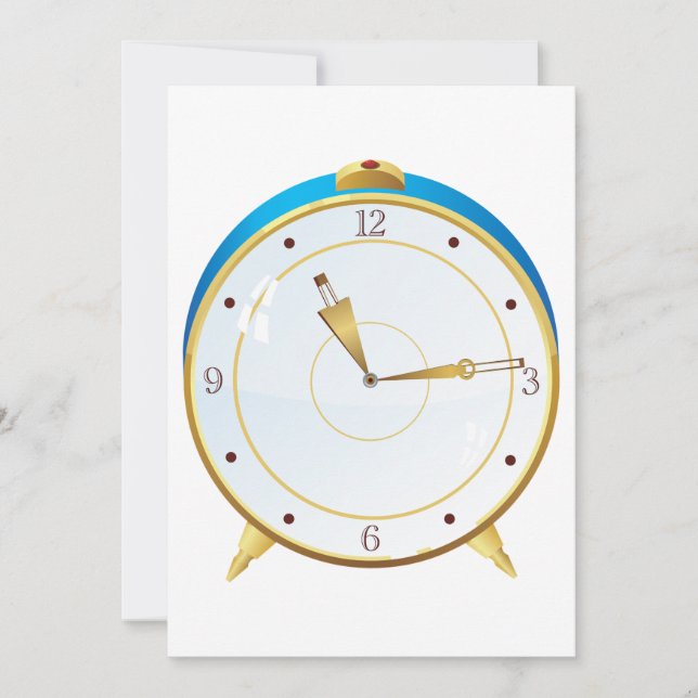 Invitation Horloge rétro d'alarme or avec réglage bleu (Devant)