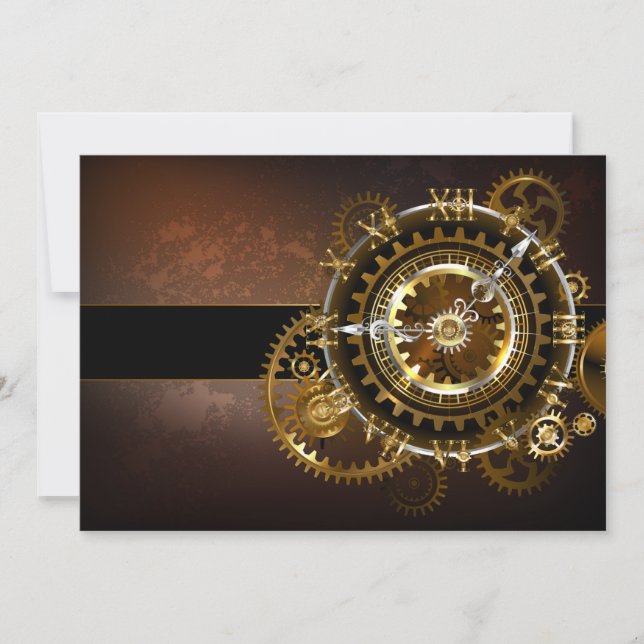 Invitation Horloge Steampunk avec des engrenages anciens (Devant)