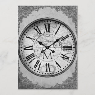 Invitation Horloge Vintage sur Papier 1er Anniversaire de Mar