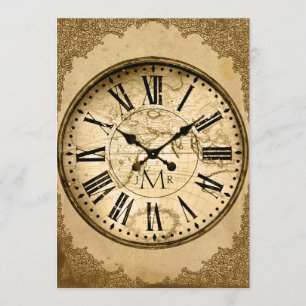 Invitation Horloge Vintage sur Papier Premier Anniversaire de