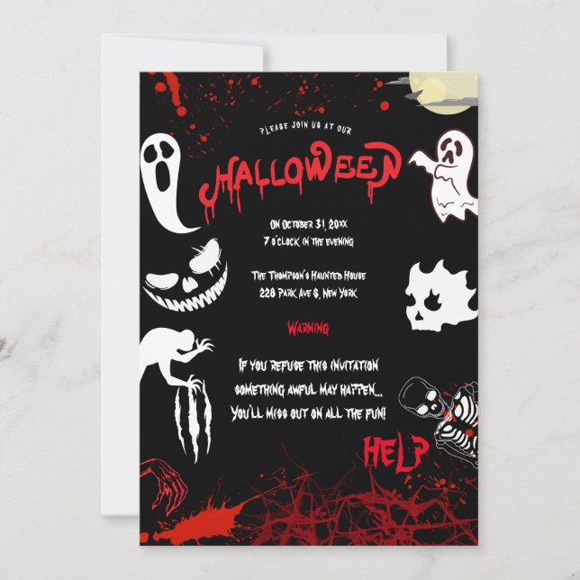 Invitation Horror Blood & Bats Halloween Party  (Devant)