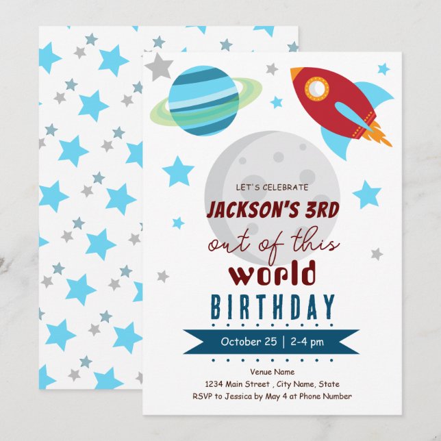 Invitation Hors de ce monde 3e anniversaire (Devant / Derrière)