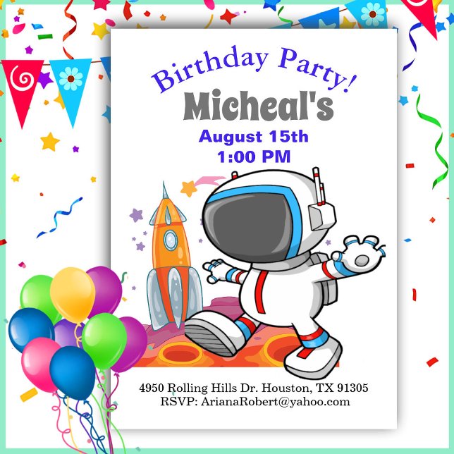 Invitation Hors De Ce Monde L'Astronaut Garçon Anniversaire (Créateur téléchargé)