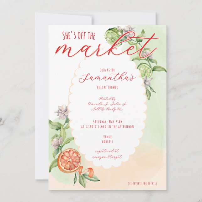 Invitation Hors Du Marché Boho Citrus Lemon Fête des mariées (Devant)