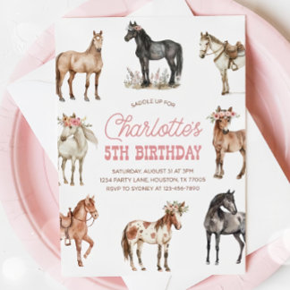 Invitation Horse Birthday Invitation, Floral Pony Invitation,