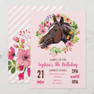 Invitation Horse Birthday Party Cowgirl Pink Floral Birthday