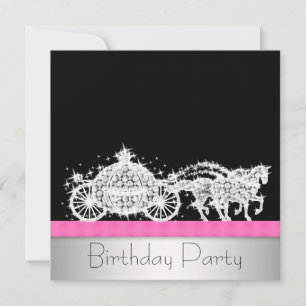 Invitation Horse Carriage Pink Black Princess