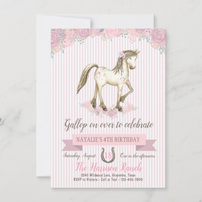 Invitation Horse fête d'anniversaire filles fête de poney (Devant)