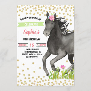 Invitation Horse fête d'anniversaire Gold Parties scintillant