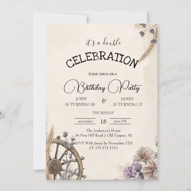 Invitation Horse Wheel Floral Double Anniversaire de enfant P (Devant)