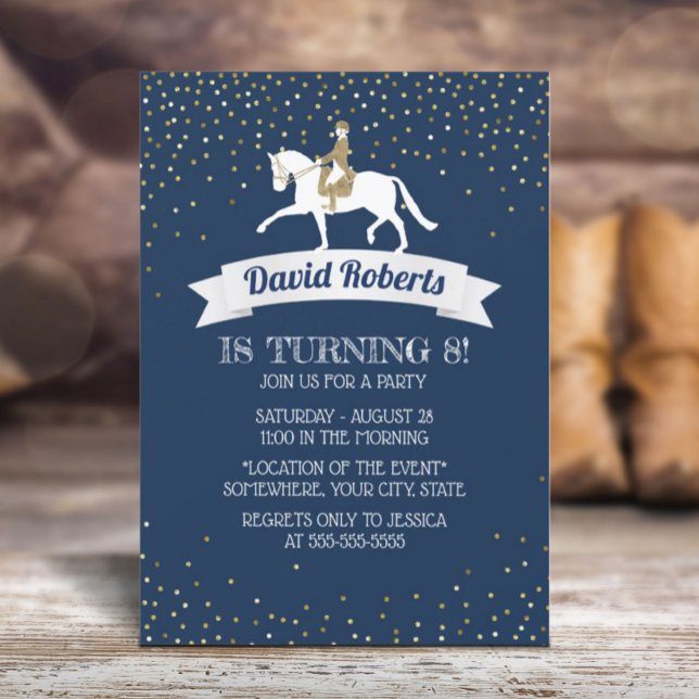 Invitation Horseback Horse Party Marine & Gold Anniversaire (Créateur téléchargé)