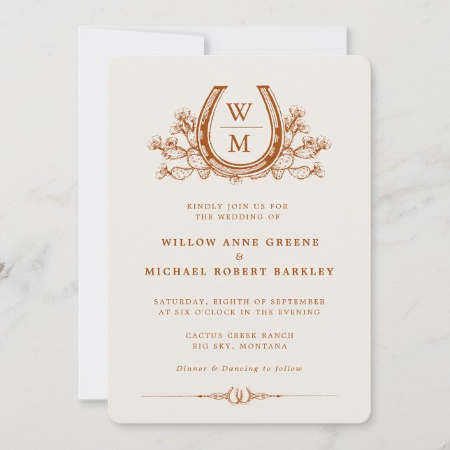 Invitation Horseshoe Cactus Western Pays Mariage photo (Devant)