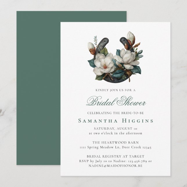 Invitation Horseshoe Magnolia Elegant Wedding Bridal Shower (Devant / Derrière)