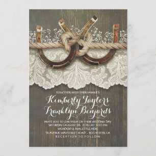 Invitation Horseshoes Lace Wood Mariage rustique