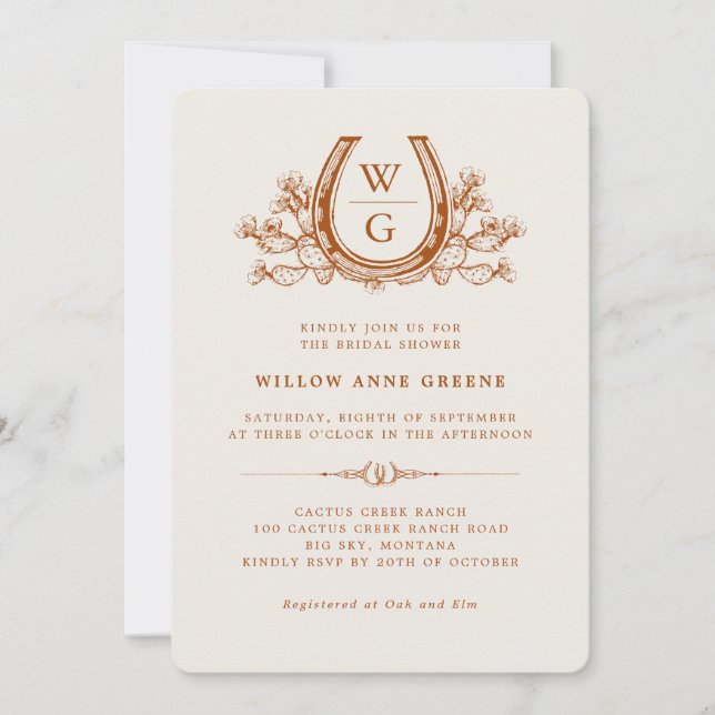 Invitation Horseshos Cactus Western Boho Fête des mariées (Devant)