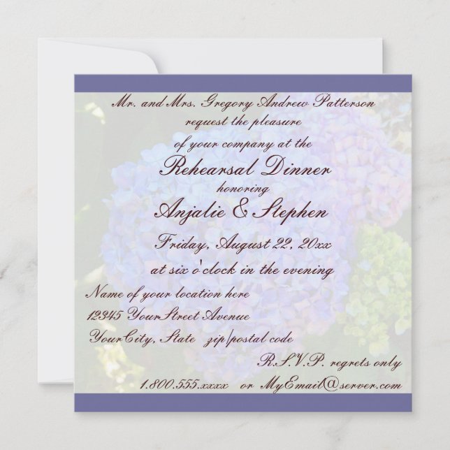 Invitation Hortensia de bleu de dîner de répétition (Devant)