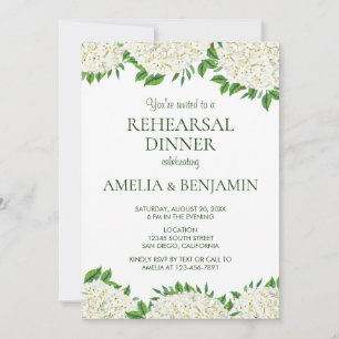 Invitation Hortensias blancs Dîner de répétition de mariage é