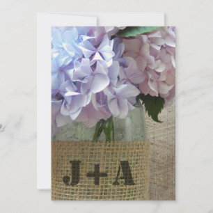 Invitation Hortensias dans un pot de maçon avec le mariage de