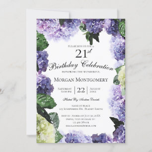 Invitation Hortensias ivoire et violets   21e anniversaire bl