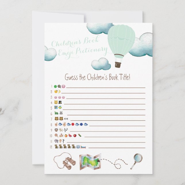 Invitation Hot Air Balloon livre pour enfants Baby shower Emo (Devant)