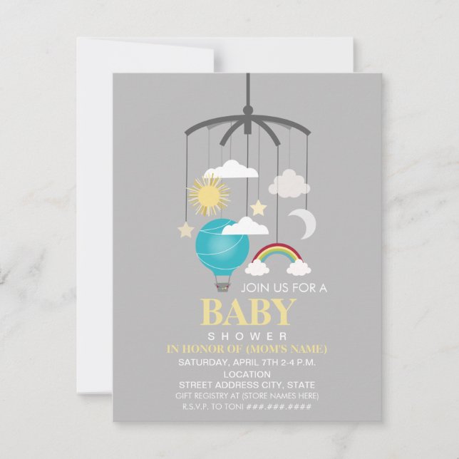 Invitation Hot Air Balloon Mobile Boy Baby shower moderne (Devant)