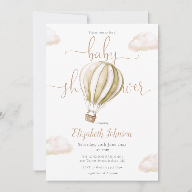 Invitation Hot Air Balloon QR Code Photo Baby Shower (Devant)