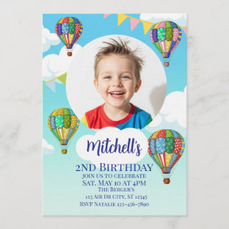 Invitation Hot Air Balloon with Picture Kids Birthday