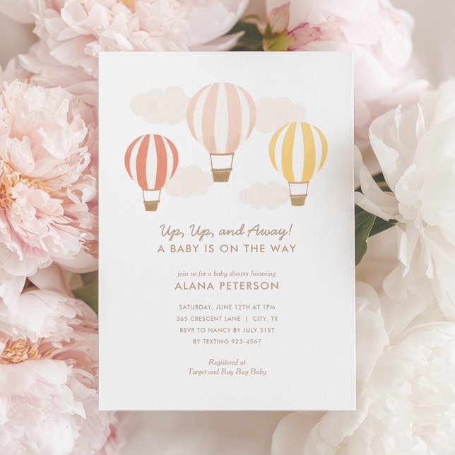 Invitation Hot Air Balloons Girl Travel Baby shower Invitatio (Créateur téléchargé)