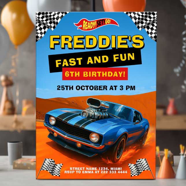 Invitation Hot Car Racing Anniversaire (Créateur téléchargé)