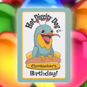Invitation Hot Diggity Chien fou oiseau enfant fête d'anniver