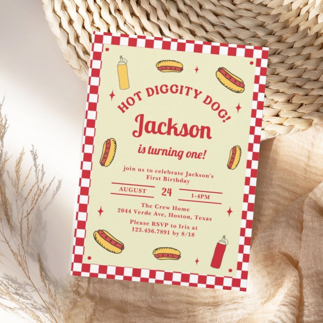 Invitation Hot Diggity Dog Hot Dog First Birthday (Créateur téléchargé)