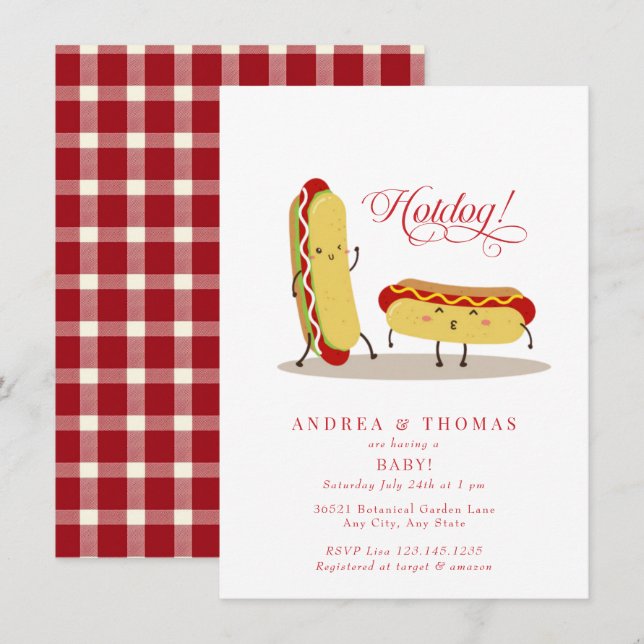 Invitation Hot Dog | BBQ | Baby shower Couples (Devant / Derrière)