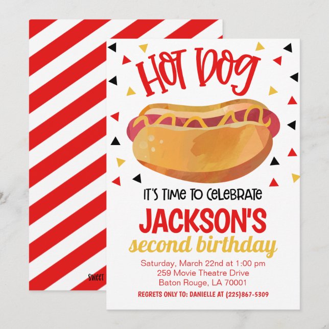 Invitation Hot Dog Birthday Party Invite (Devant / Derrière)